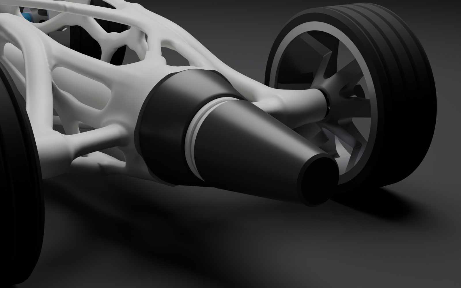 Close render of the four-part nose cone: base, two thin rings and a cap with a flat tip.
